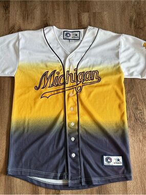 Vintage Michigan Jersey Medium Baseball Short Sleeve Gradient Dye Blue Striker